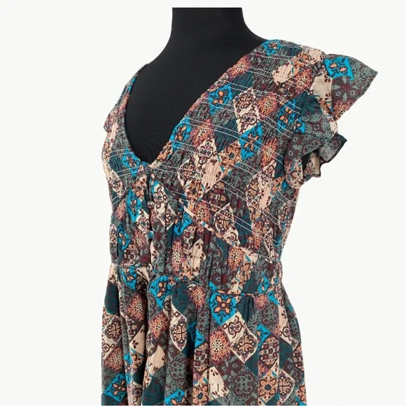 Anthropologie Women's The Peregrine Smocked Midi Dress Sz Large, Brown Multi - Picture 7 of 16